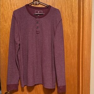 Burgundy Striped Henley Long Sleeve Shirt